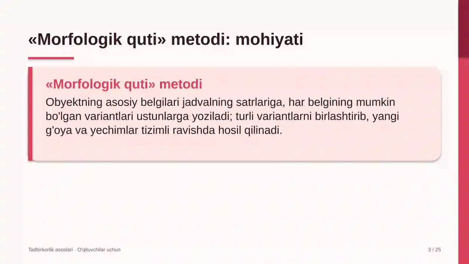 tadbirkorlik asoslari darslarida morfologik quti metodidan foydalanish 5033 3