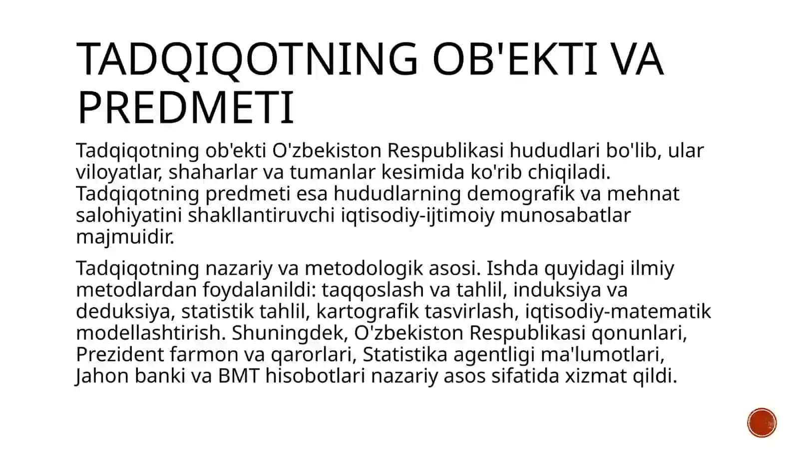 «HUDUDLARNING DEMOGRAFIK VA MEHNAT SALOHIYATI» TAQDIMOT ISHI 3