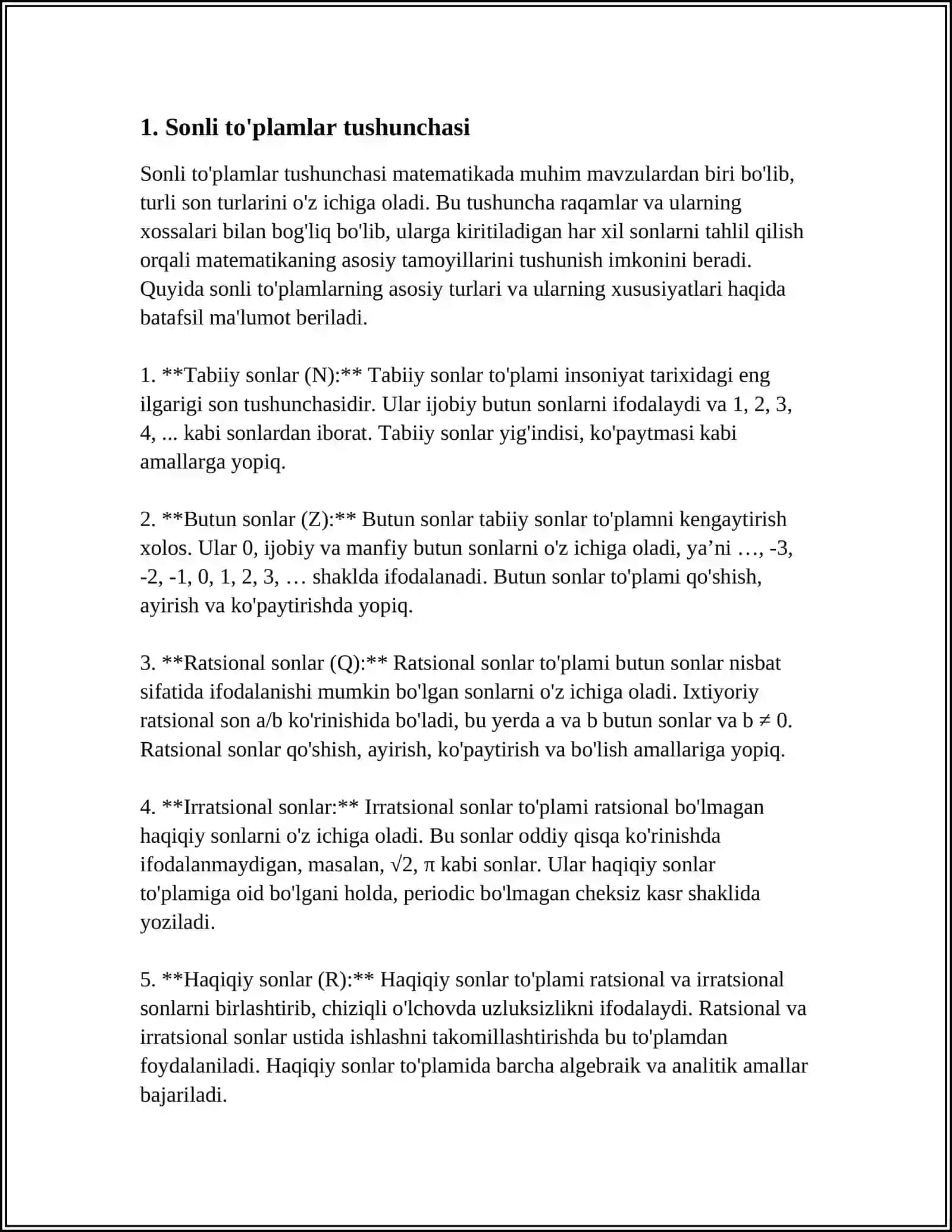 SONLI TOʻPLAMLAR HAQIDA MALUMOT 3