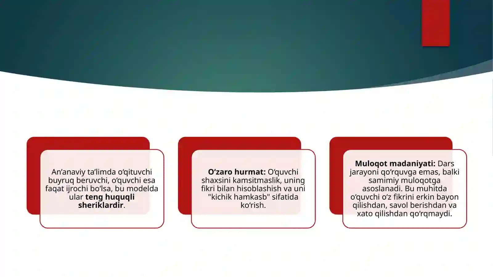 Hamkorlik pedagogikasining konseptual g’oyalari prezintatsiya 3