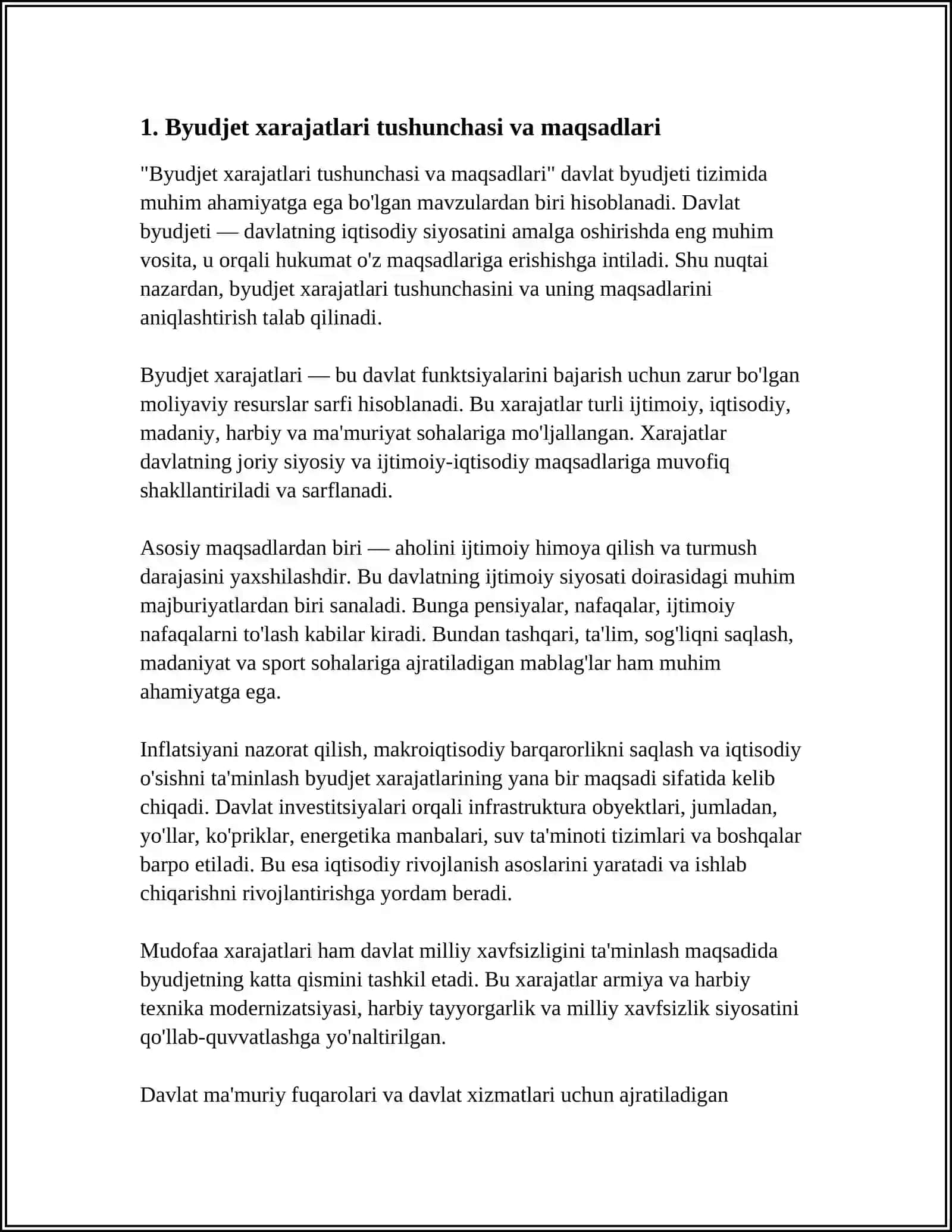 DAVLAT BYUDJETI XARAJATLARI TASNIFI NIMA, XARAJATLAR TARKIBI VA ULARNI MOLIYALASHTIRISH TARTIBLARI NIMALARDAN IBORAT 3