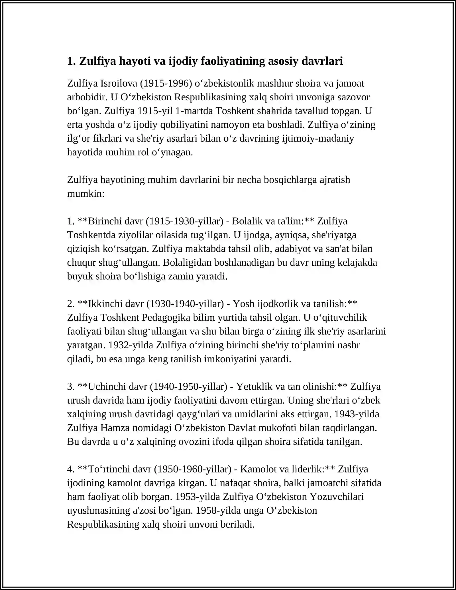 ZULFIYANING HAYOTI VA IJODI. "O'RIK GULLAGANDA" SHE'RI TAHLILI 3