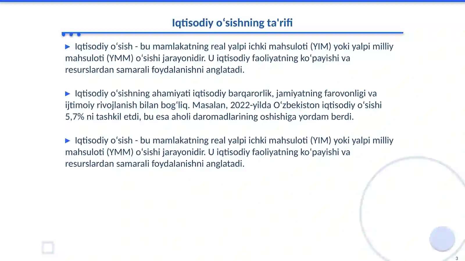 Iqtisodiy o‘sishning mezonlari, ko‘rsatkichlari va turlari 3