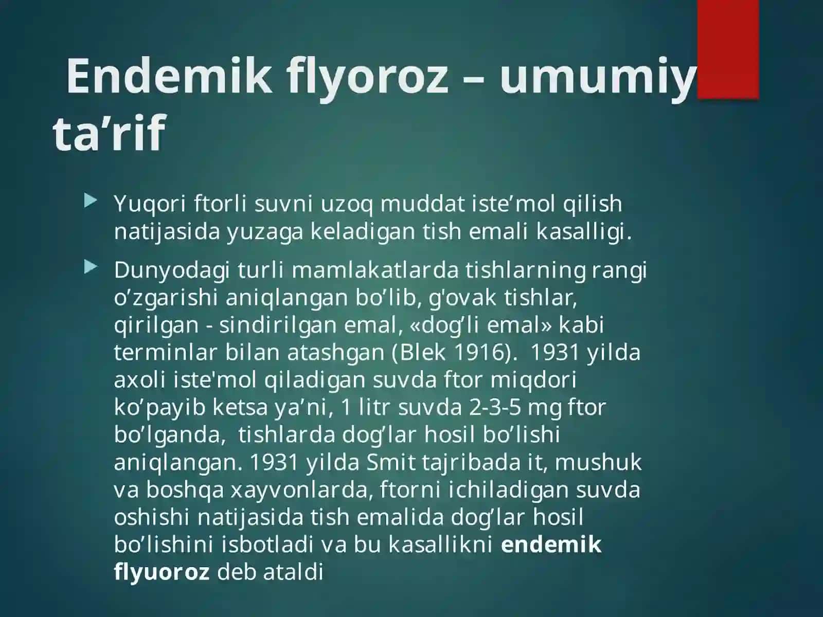 Tishlar endomik flyurozi. Klassifikatsiyasi 3