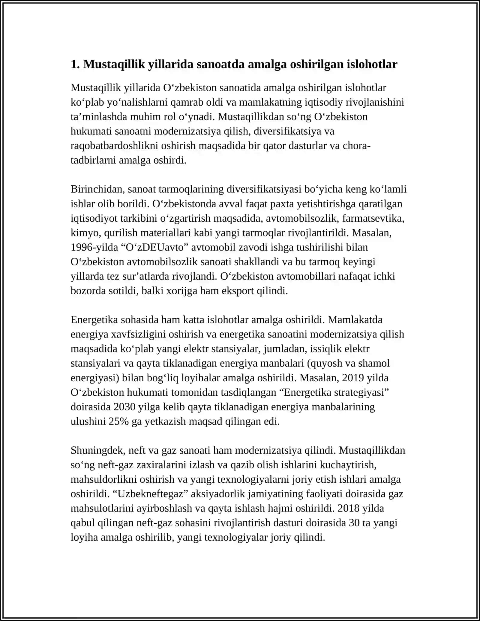 MUSTAQILLIK YILLARIDA SANOAT VA QISHLOQ XO'JALIGI SOHASIDAGI O'ZGARISHLAR 3