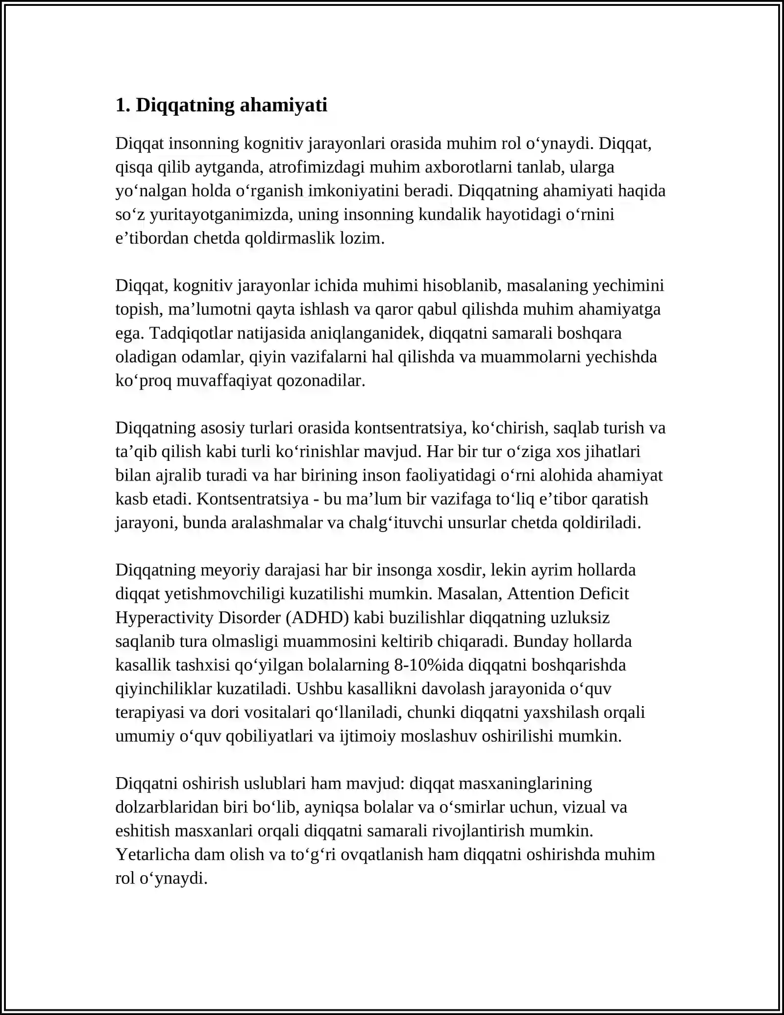 MAVZU: PSIXOLOGIYADAN DIQQAT MAVZUSI 3