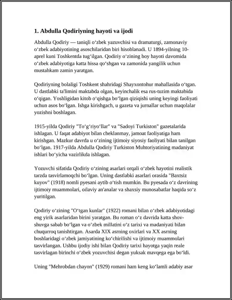 ABDULLA QODIRIYNING "O'TGAN KUNLAR" NOMLI ROMANI 3