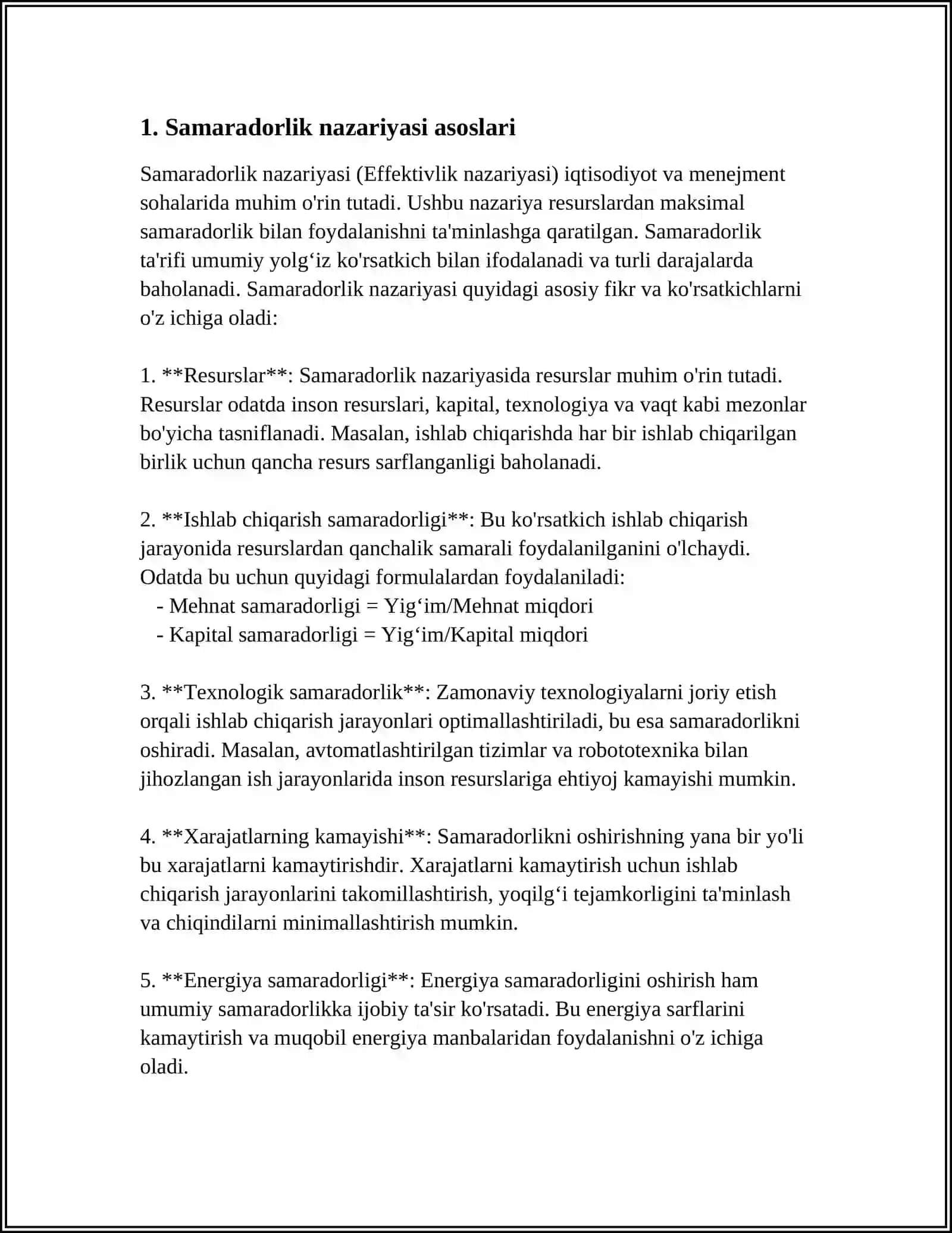 SAMARADORLIKNI NAZARIY ASOSLARI VA TEXNOLOGIK TEZLIKLARNI SAMARADORLIKKA TA'SIRI 3