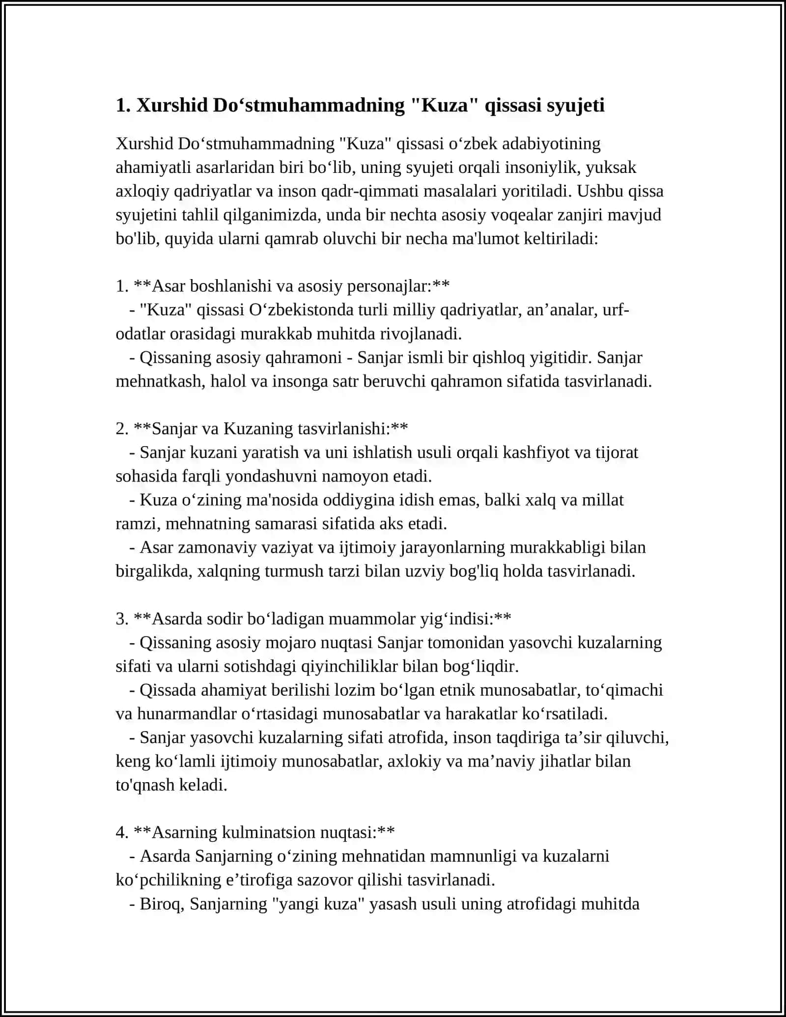 XURSHID DOʻSTMUHAMMADNING "KUZA" QISSASI TAHLILI 3