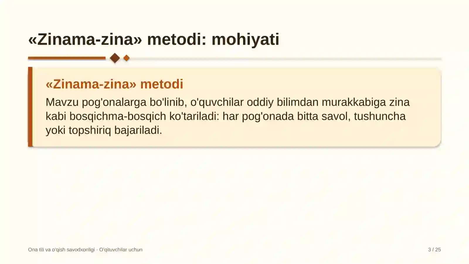 ona tili va o'qish savodxonligi darslarida zinama zina metodidan foydalanish 6631 3