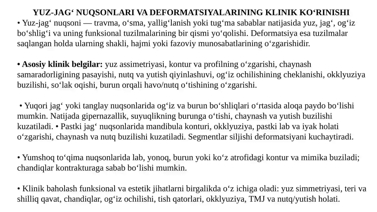 YUZ-JAG' SOHASI DEFEKTLARI VA DEFORMATSIYALARIDA BEMORNI ORTOPEDIK TEKSHIRISH 3