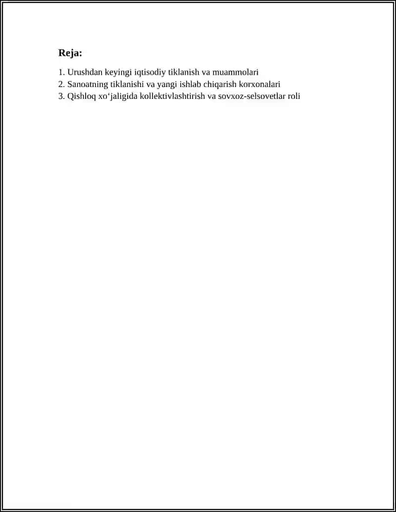 OʻZBEKISTON XALQ XOʻJALIGINING URUSHDAN KEYINGI YILLARDAGI RIVOJLANISHI 3