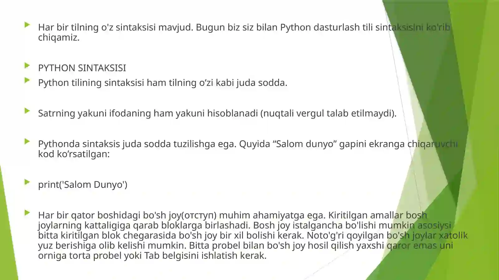 PYTHON DASTURLASH TILIDA TSIKLLI DASTURLAR TUZISH 3