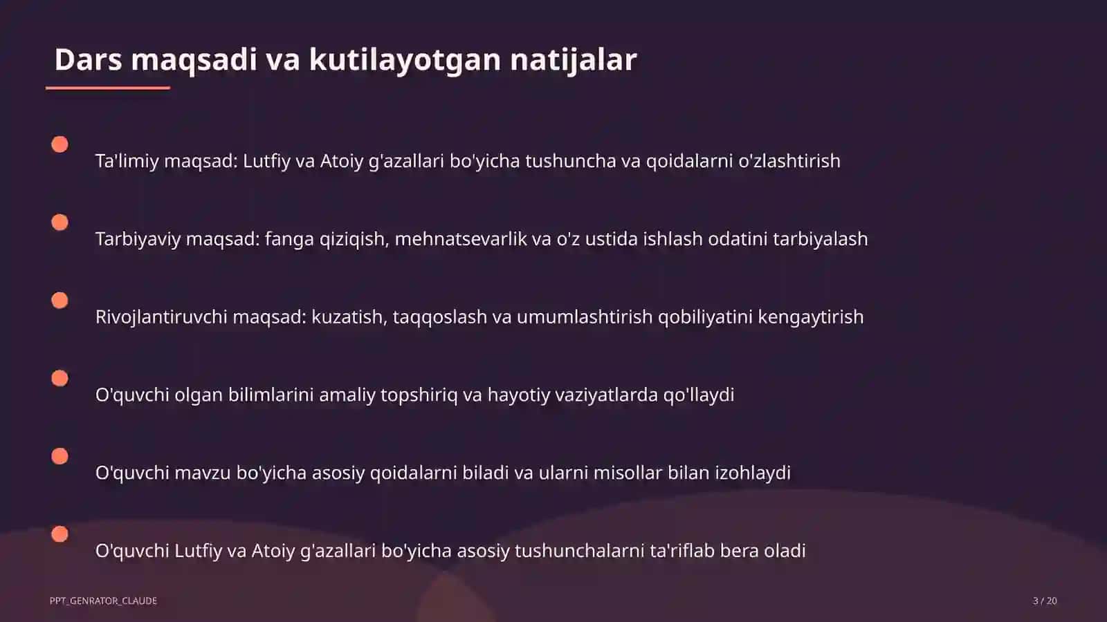 Lutfiy va Atoiy g'azallari (10-sinf) 3