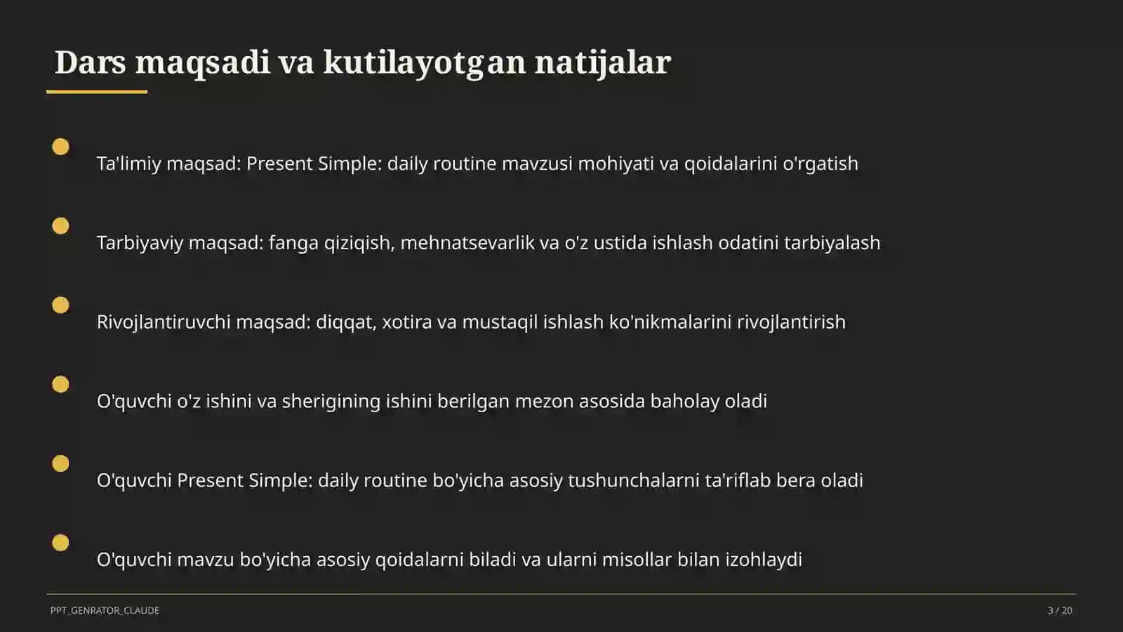 Present Simple: daily routine (3-sinf) 3