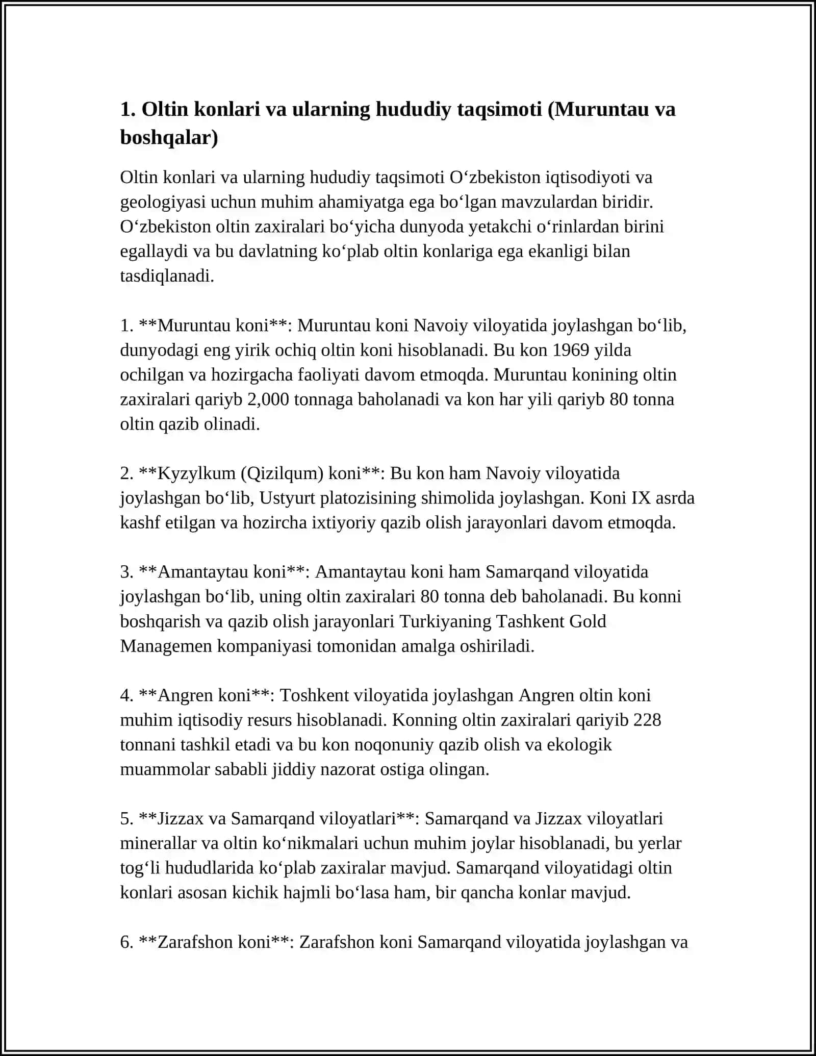Oltin konlari va ularning hududiy taqsimoti (Muruntau va boshqalar) 3