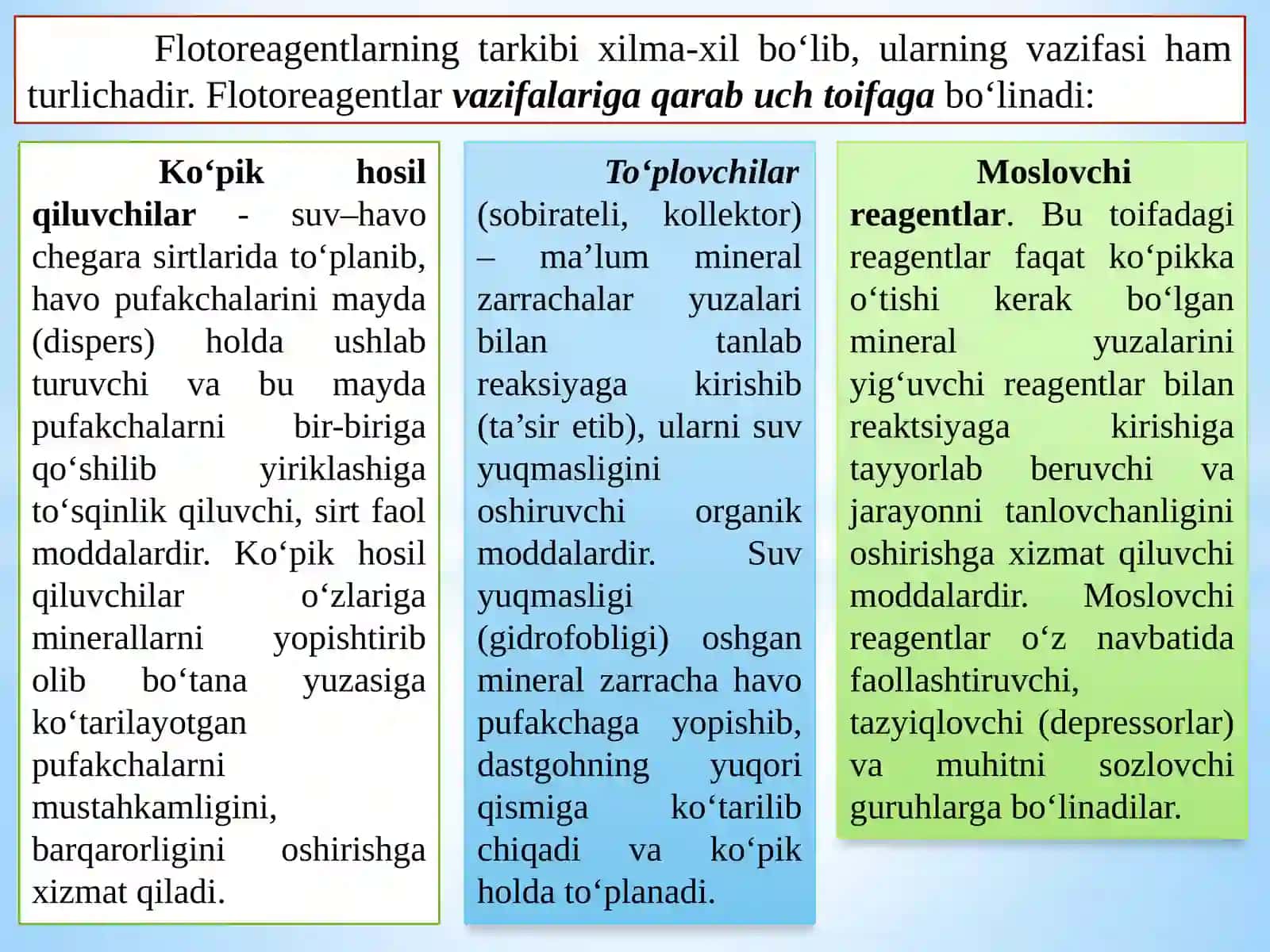 19-MA’RUZA. FLOTATSIONREAGENTLARNING KLASSIFIKATSIYASI 3