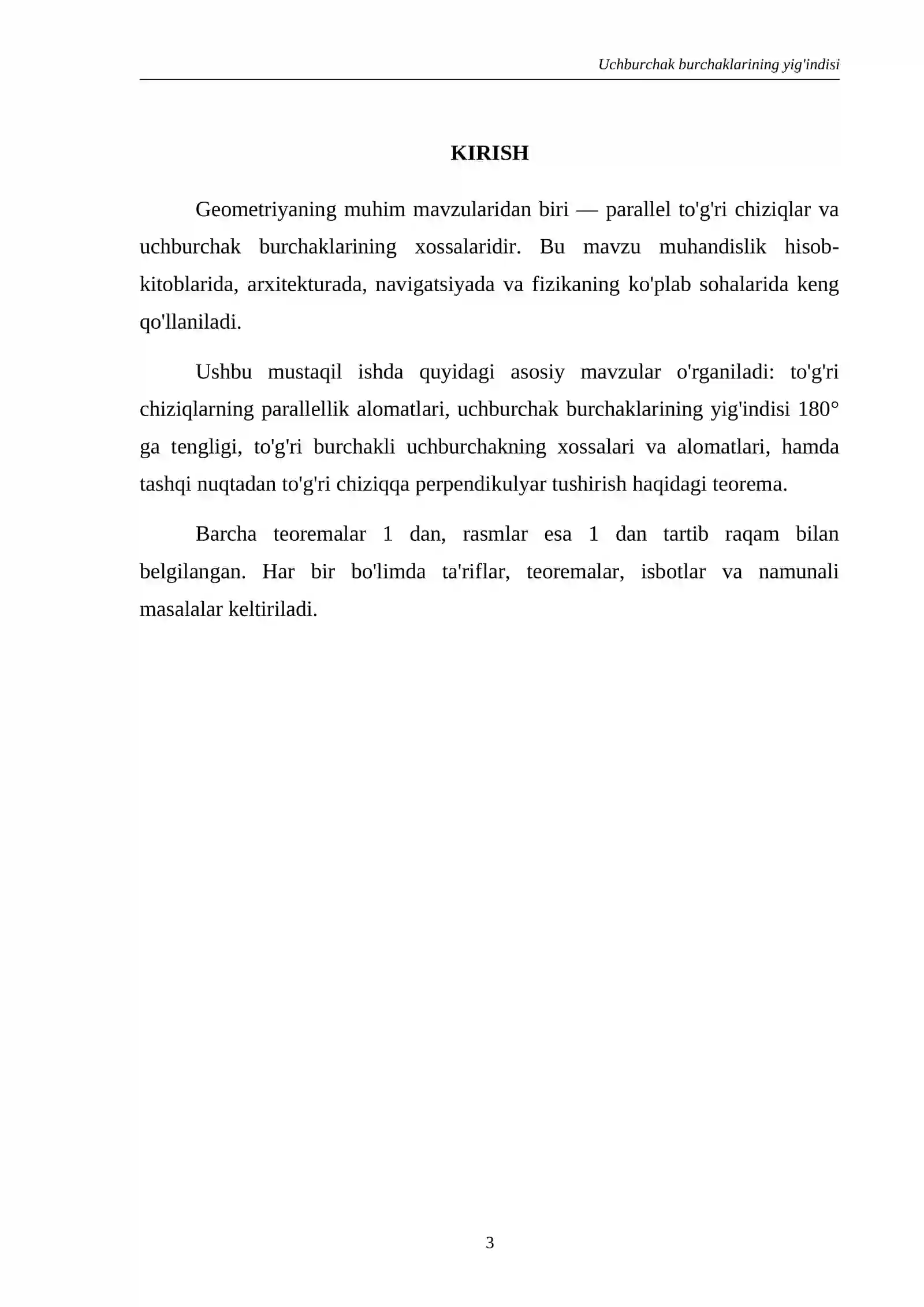 Uchburchak burchaklarining yig'indisi 3