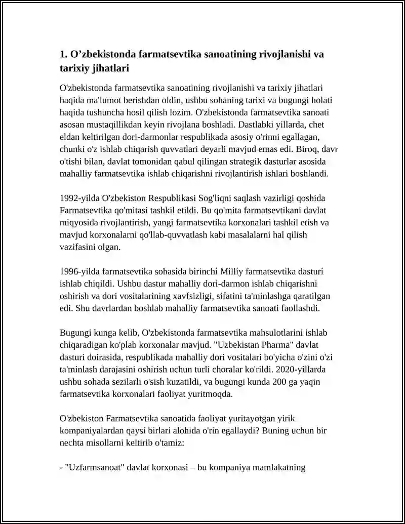 O’ZBEKISTONDA FARMASEVTIK ISHLAB CHIQARISH KORXONALARI VA ULARNING TURLARI 3