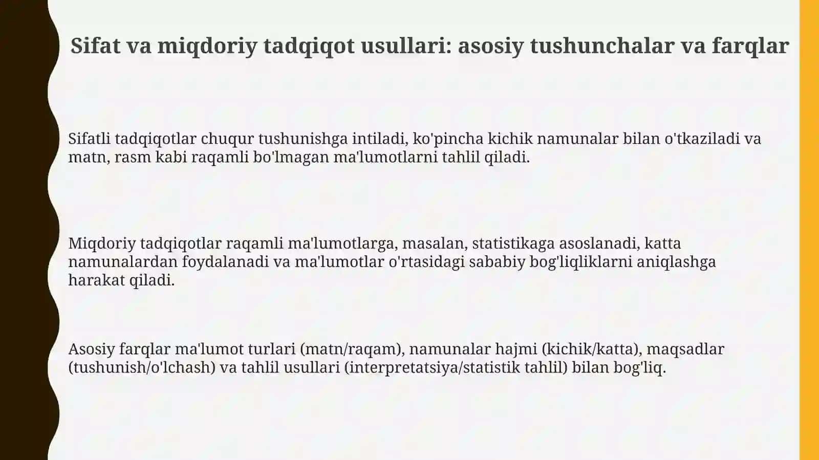 Yozuv tadqiqot usullari:Sifatli va miqdoriy metod: tadqiqotda qo'shilish imkoniyatlari 3