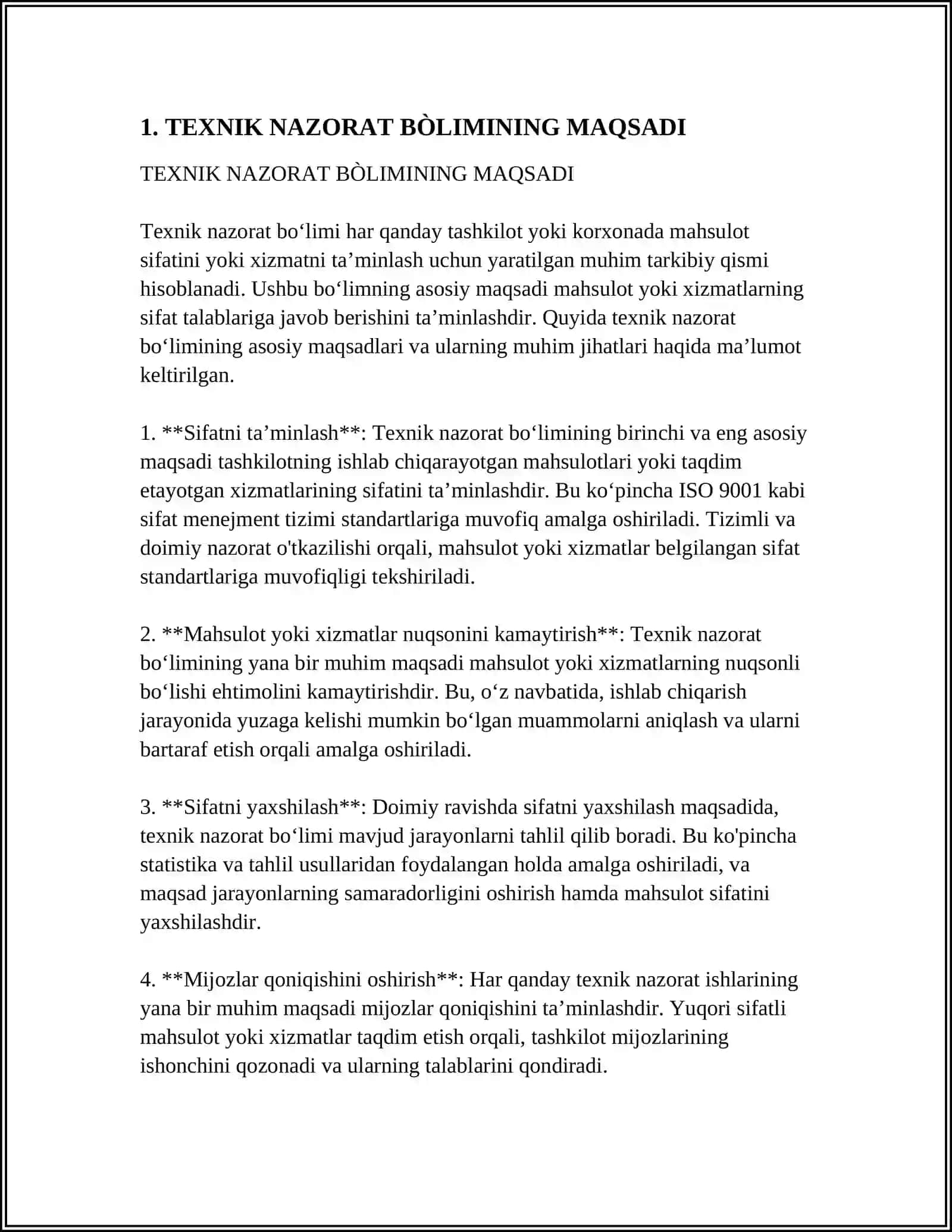 TEXNIK NAZORAT BÒLIMINING VAZIFASI QANDAY 3
