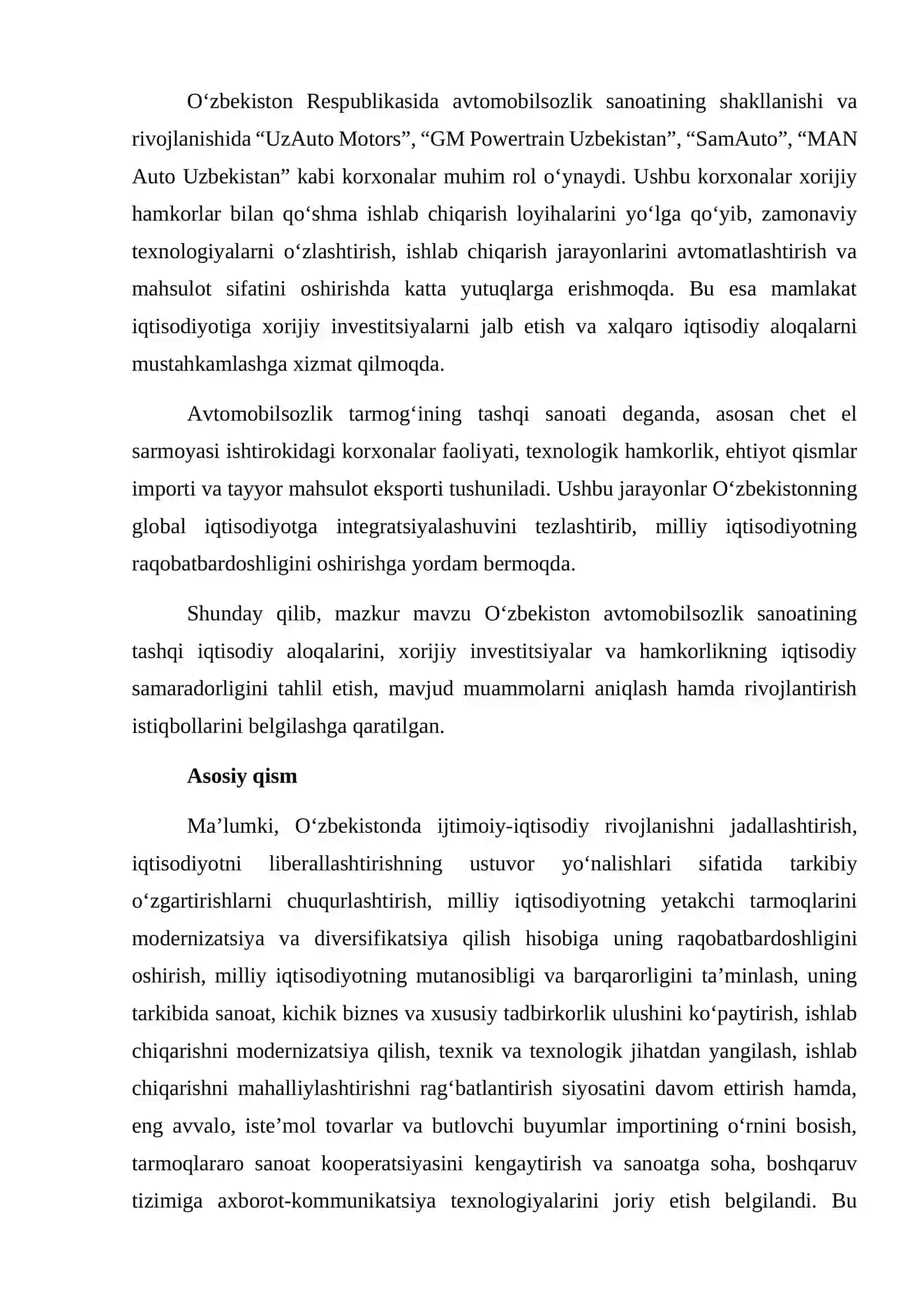 O’zbekistonda avtomobil sozligining tashqi sanoati 3