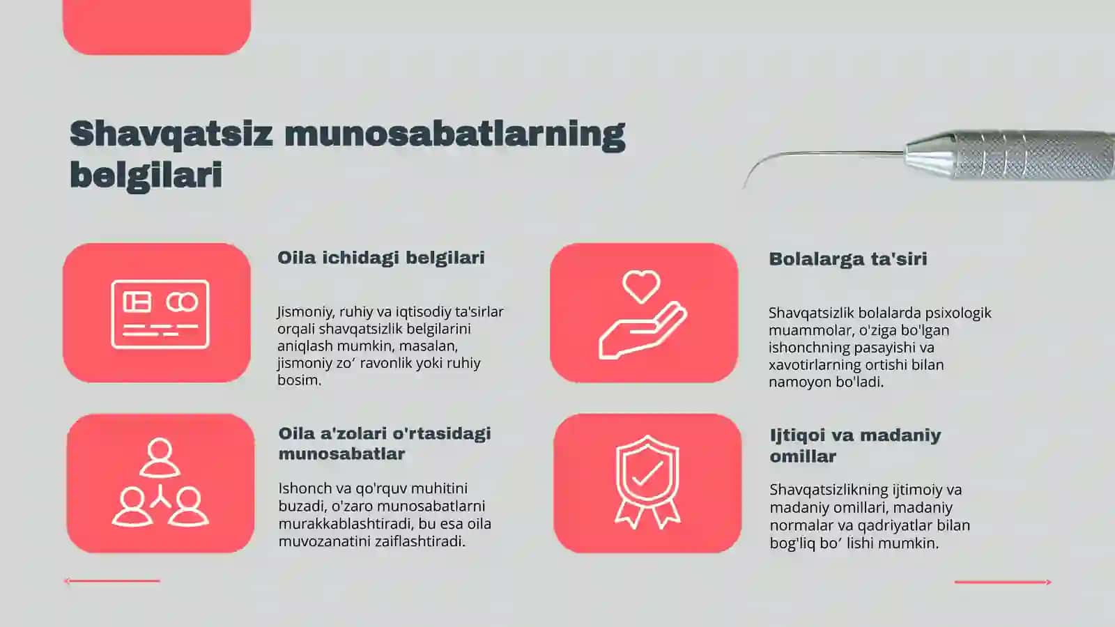 Bolalarni shavqatsiz munosabatga  uchrash havfi mavjud bo'lgan oilalarni erta aniqlash va bu havfni 3