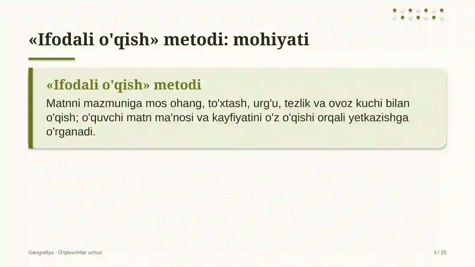 geografiya darslarida ifodali o'qish metodidan foydalanish 9088 3