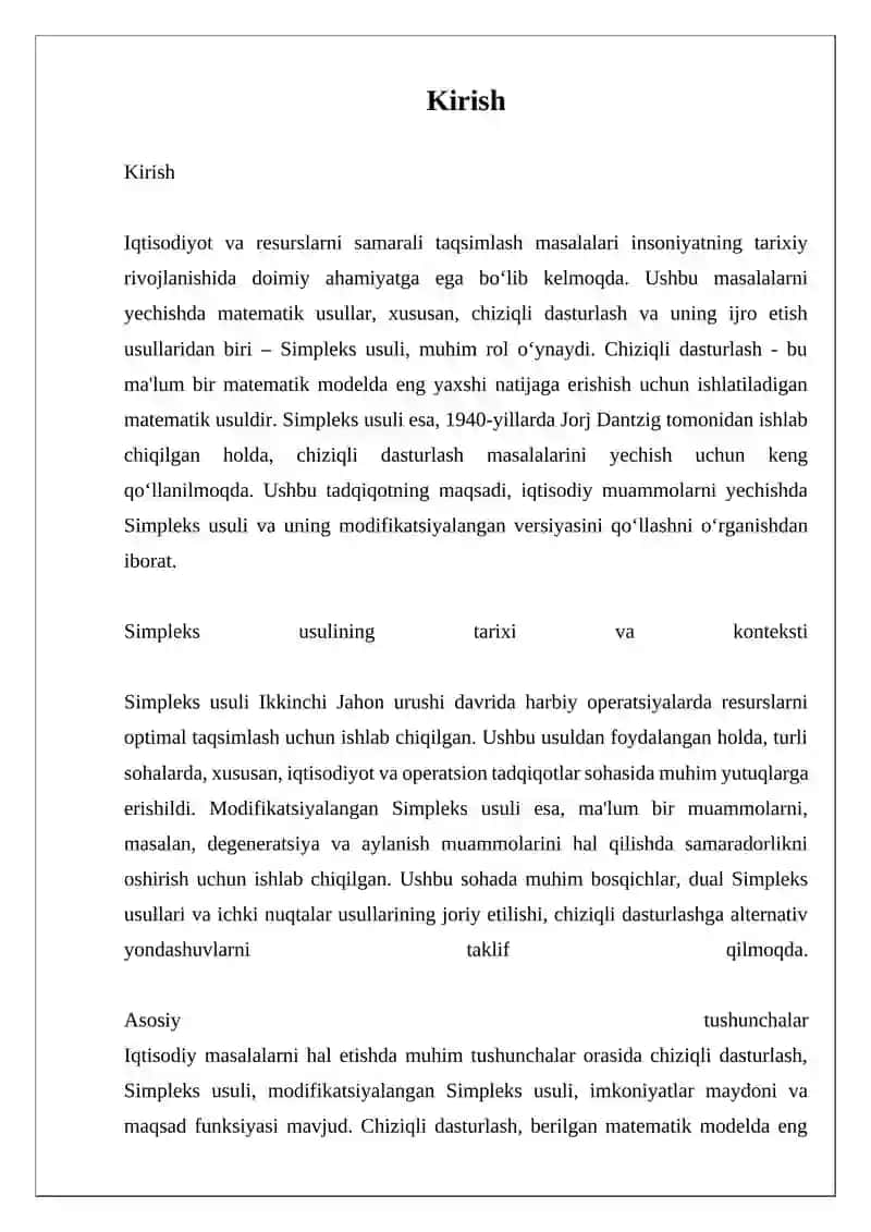 Iqtisodiyot Masalalarni Simpleks Usulda Yechish Modifikitsirlangan Simpleks Usuli Xos Chiziq Programmalashtirish Masalasi 3