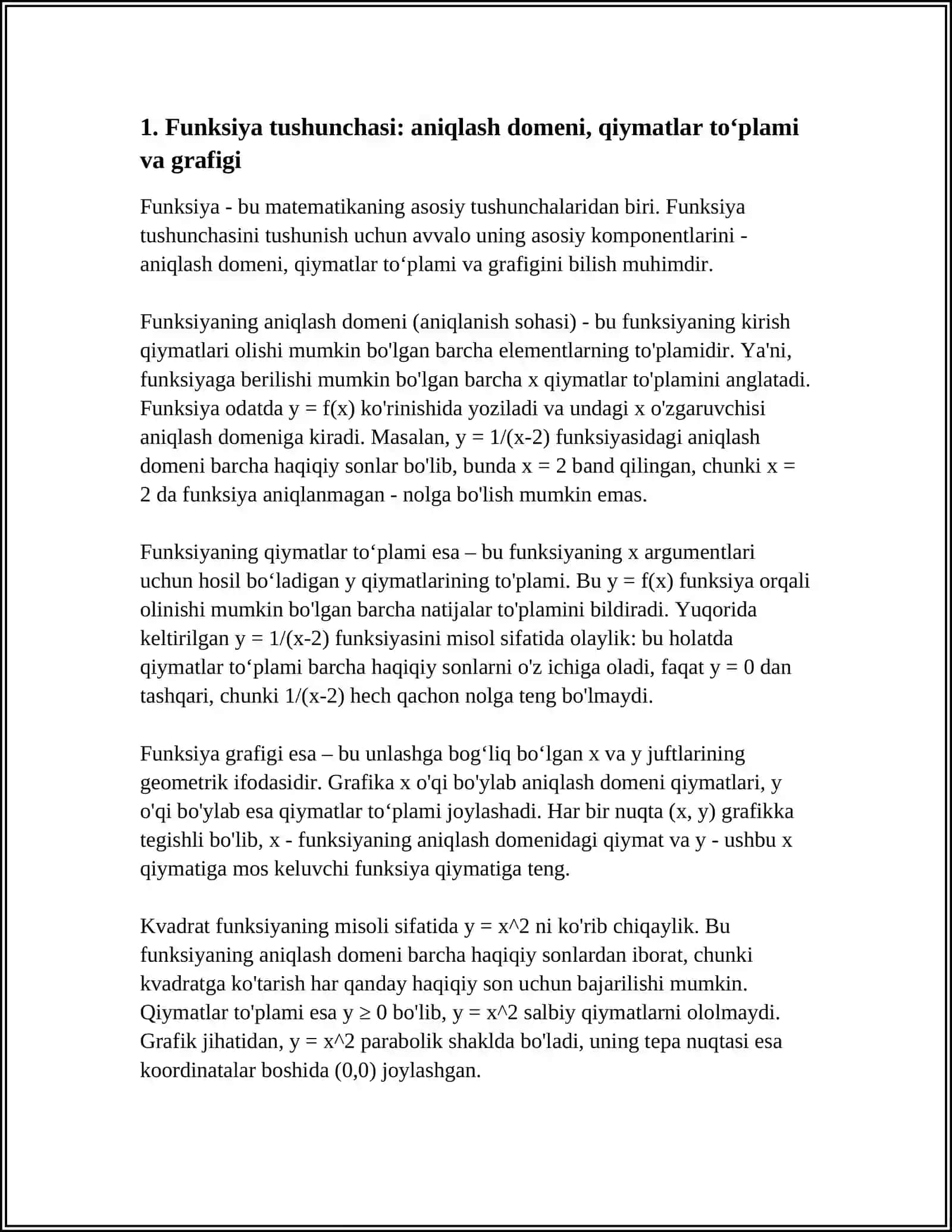MATEMATIK ANALIZDAN FUNKSIYA VA UNING LIMITI MAVZUSI 3