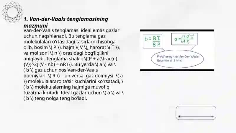 Van-der-vaals tenglamasi. Van der Vals izotermalari va ularning tahlili. Ekispirmentlar izotermalar. 3