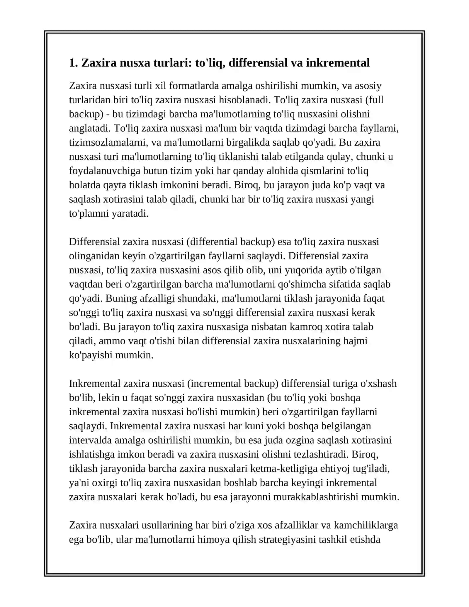 ZAXIRA NUSXA OLISH (BACKUP) VA MA’LUMOTLARNI TIKLASH STRATEGIYALARI 3