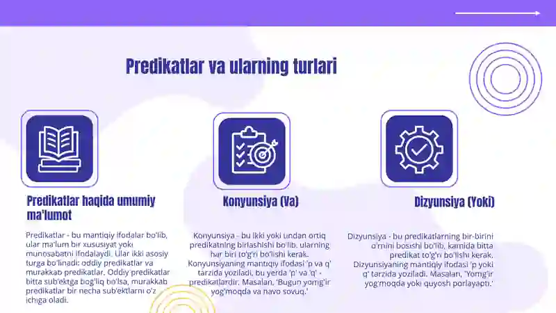 Predikatlar.Predikatning inkori. Konyunsiya va dizyunsiya. Implikatsiya va ekvivalensiya 3