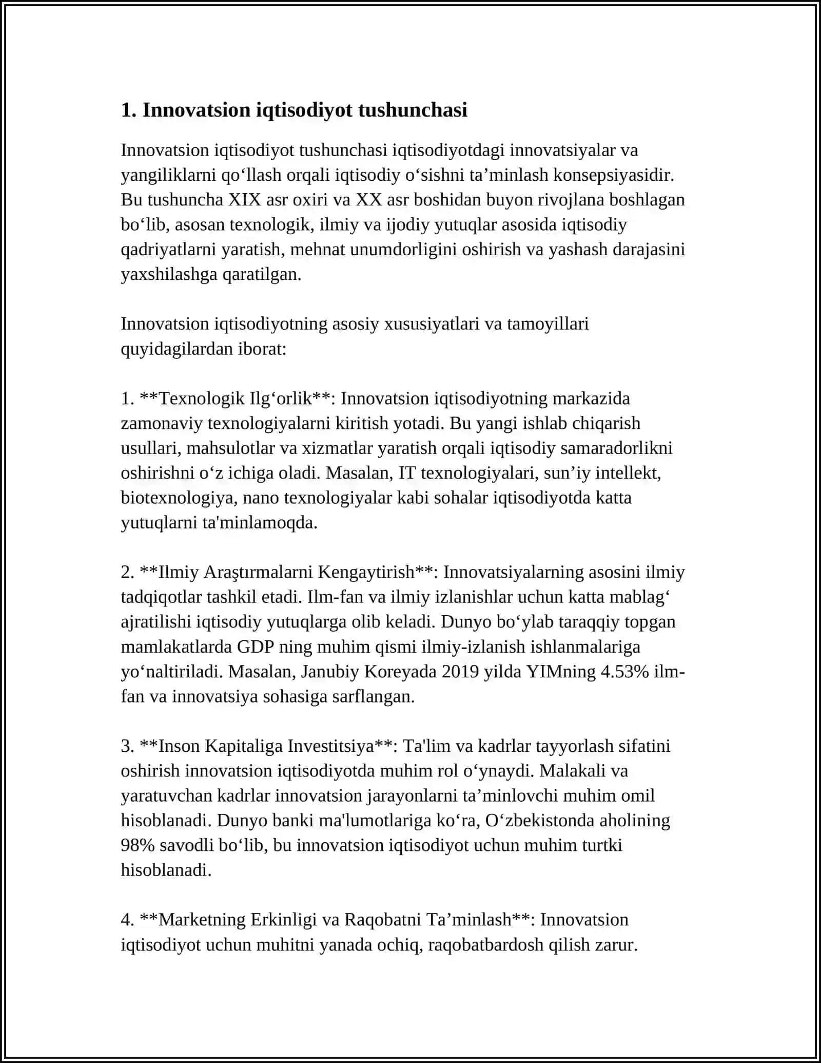 MUSTAQIL ISH Mavzu: INNOVATSION IQTISOD FANIGA KIRISH 3