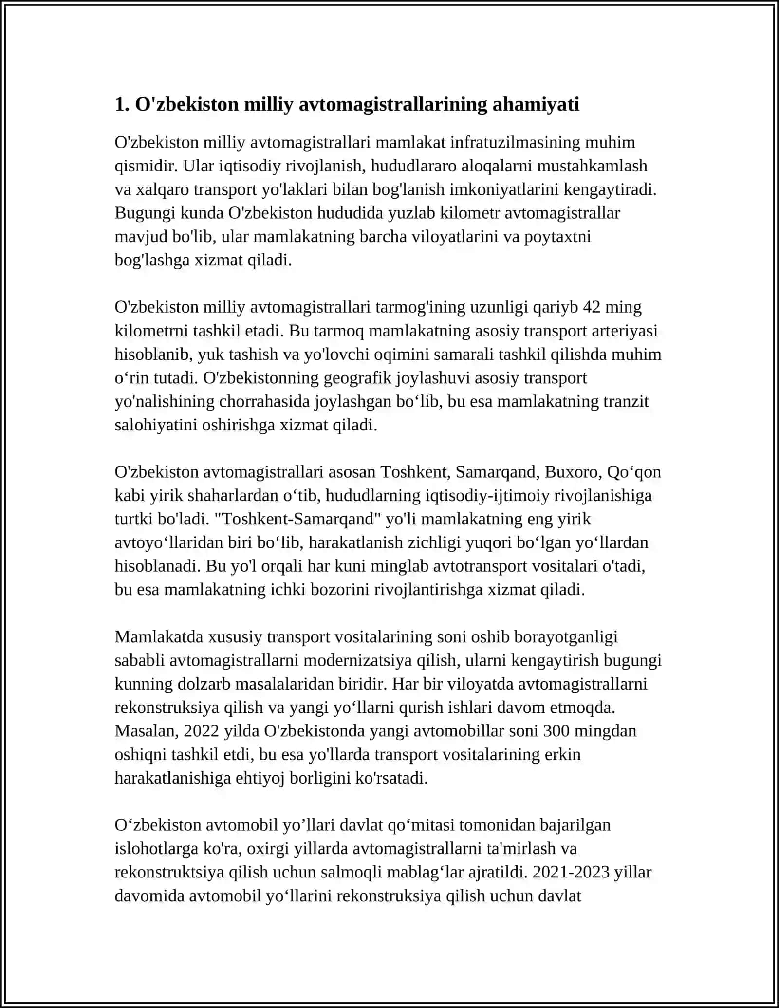O'ZBEK MILLIY AVTOMAGISTRALI 3
