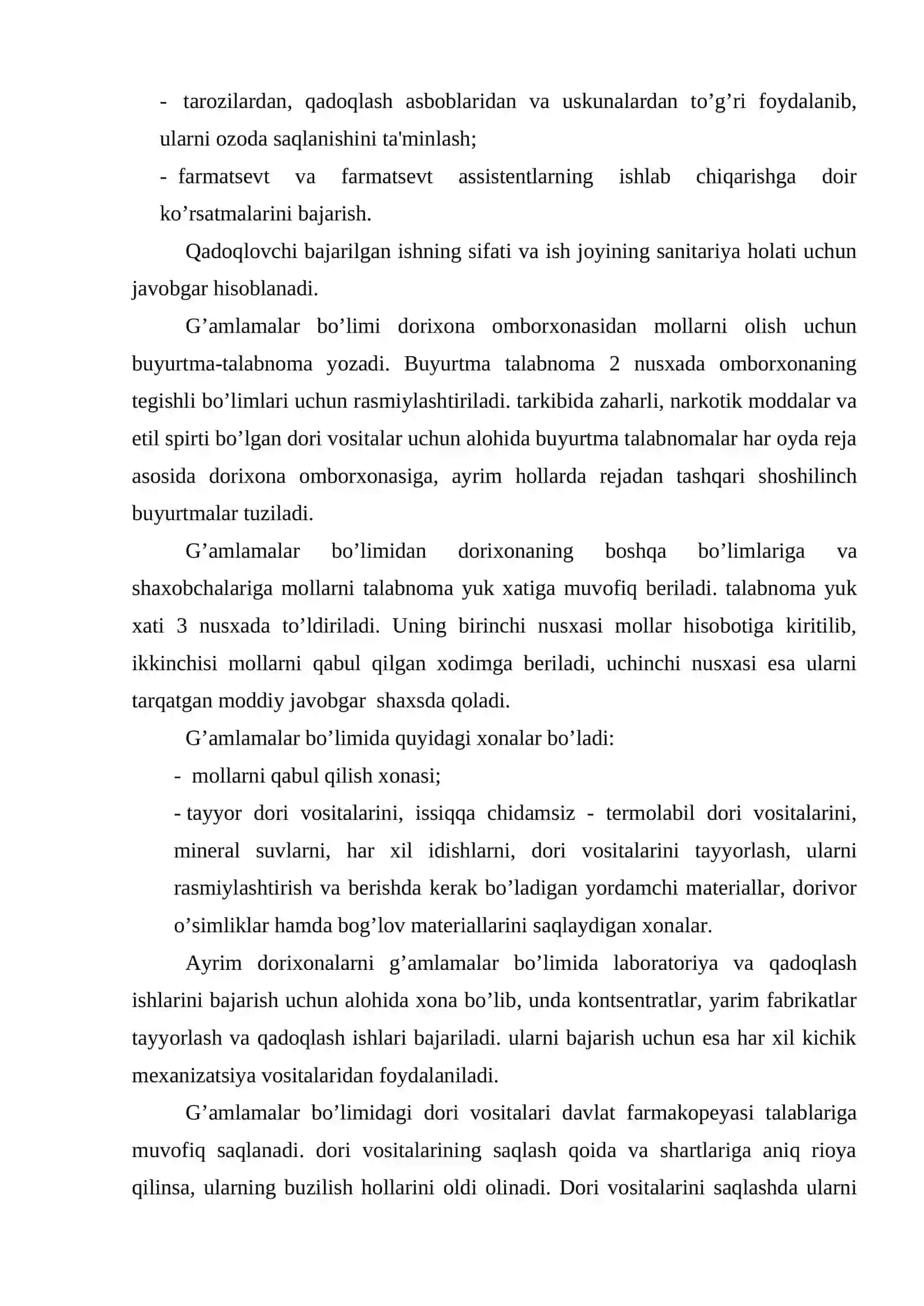 Dorixonada g’amlamalar bo’limi ishini tashkil qilish. Laboratoriya va qadoqlash ishlarini hisobga olish 3