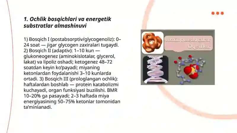 Ochlikda karbonsuvlar, yogʻlar va oqsillar almashinuvining buzilishi 3
