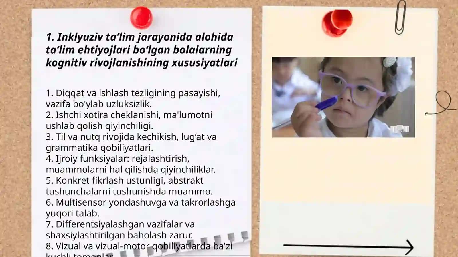Inklyuziv taʼlimni amalga oshirish jarayoni alohida taʼlim ehtiyojlari boʻlgan bolalarning shaxsini rivojlanishining xususiyatlari 3
