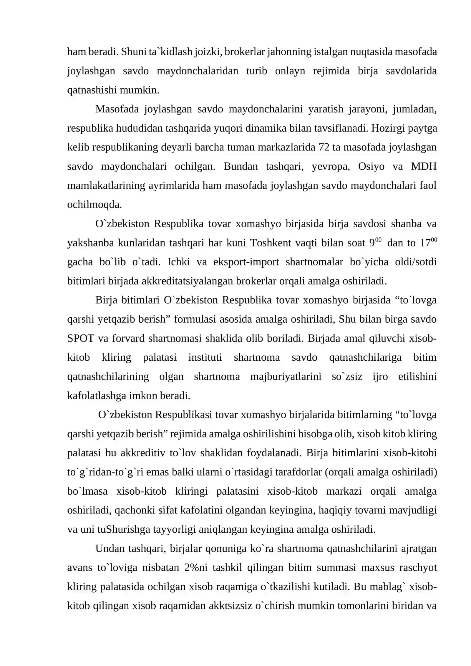 O`zbekiston Rеspublika tovar-xomashyo birjasi – global savdo tizimi 3