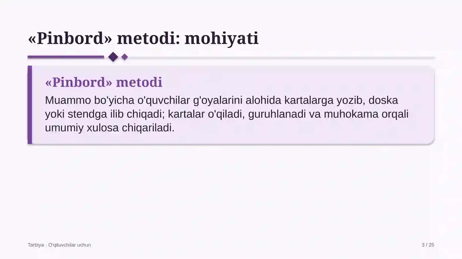 tarbiya darslarida pinbord metodidan foydalanish 3281 3