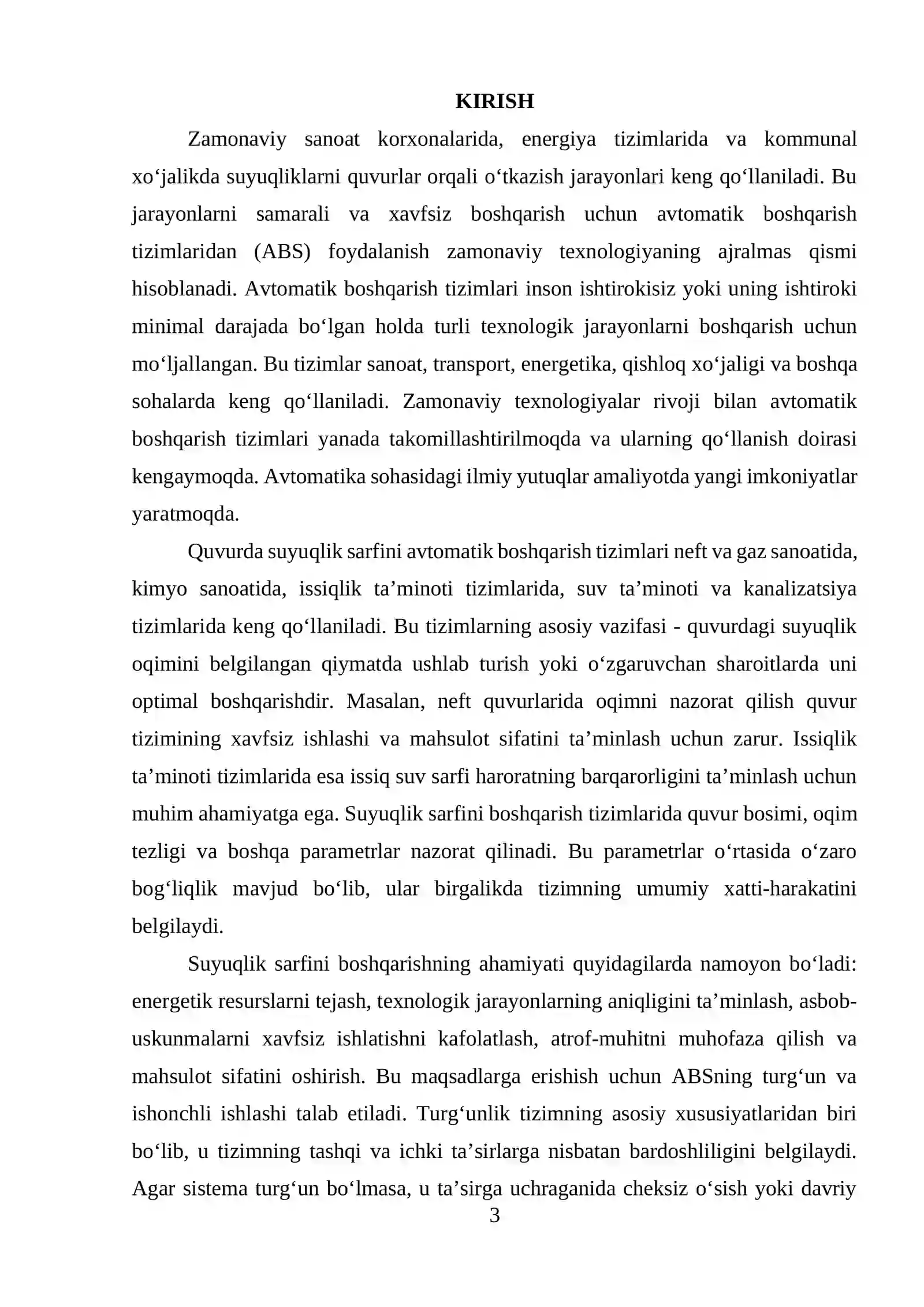 Quvurda suyuqlik sarfini avtomatik boshqarish tizimining turg‘unligini tahlil qilish 3