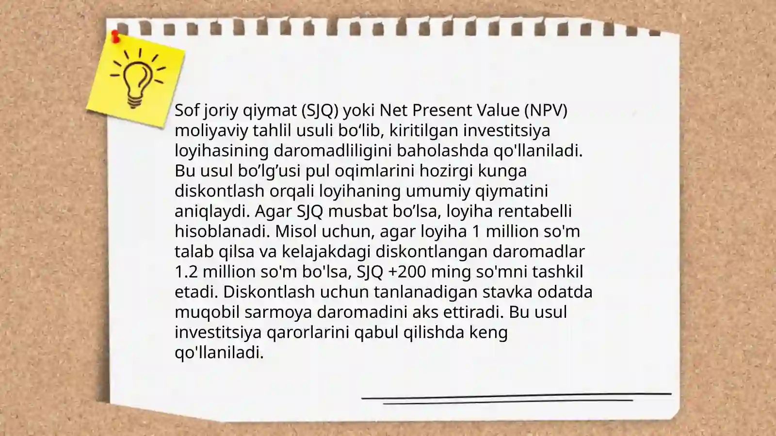 Sof joriy qiymat usullari boʻyicha investitsion qarorlarni qabul qilish 3