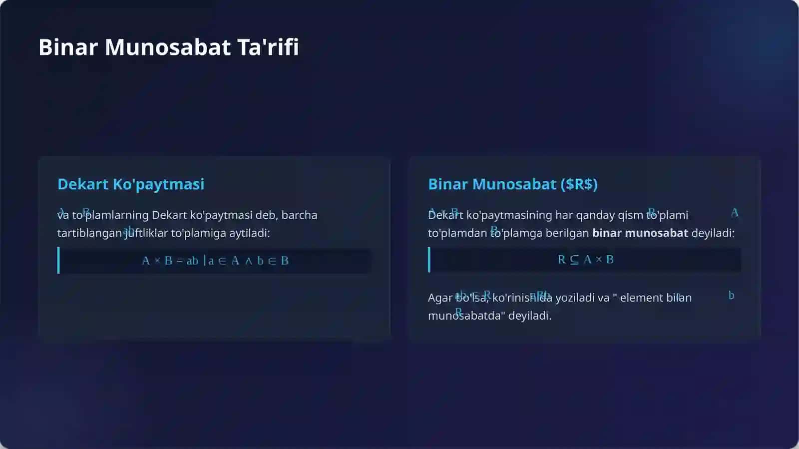 To‘plamlarda Binar Munosabatlar 3