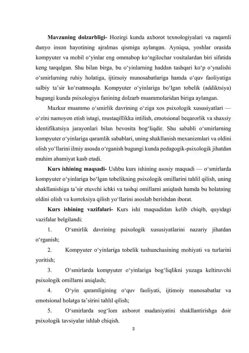 O’smirlarda kompyuter o’yinlariga bo’lgan tobelikning psixologik omillari 3
