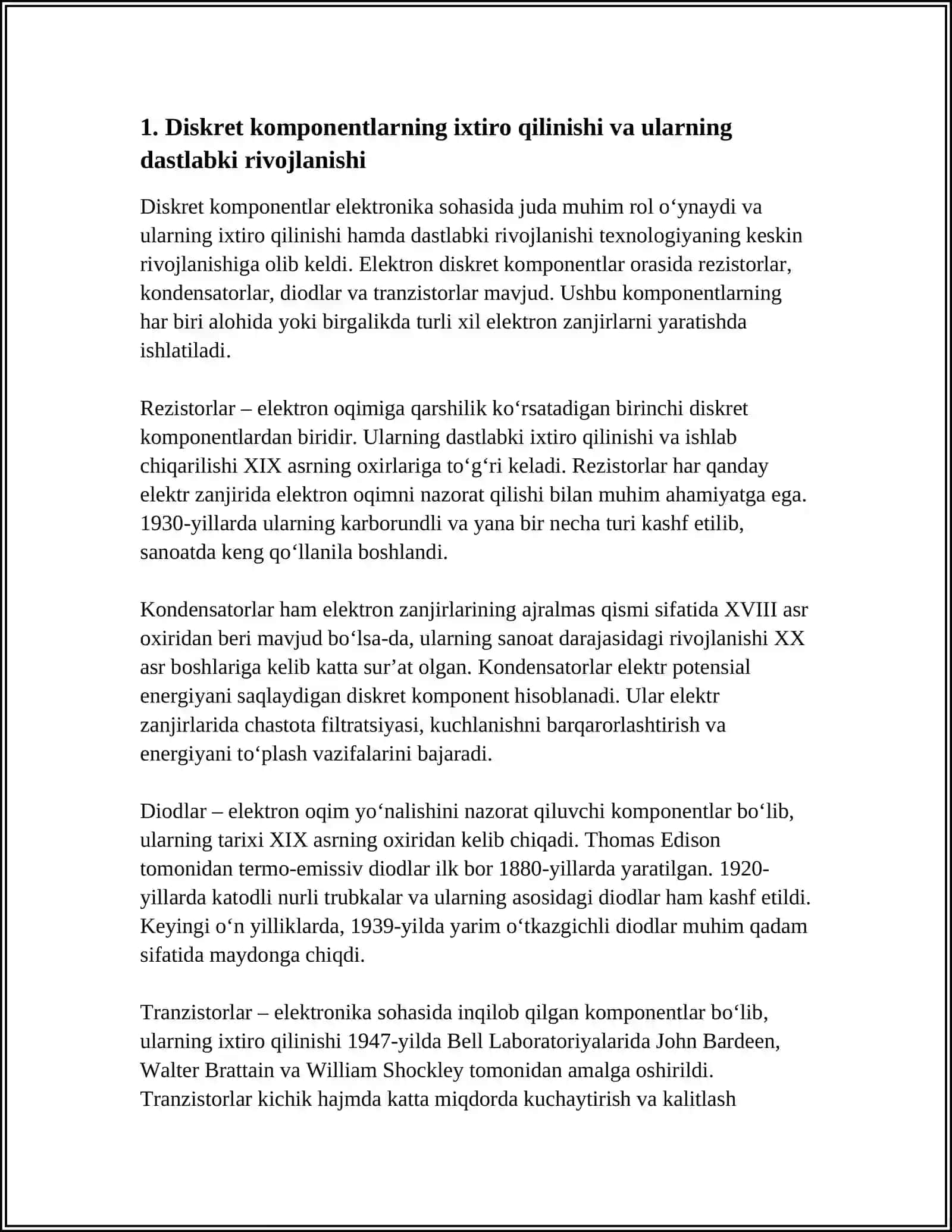 ZAMONAVIY ELEKTRONIKADAGI DISKRET QURILMALARDAN INTEGRAL SXEMALARGACHA RIVOJLANISHINING TARIXIY DAVRLARI VA RIVOJLANISH ISTIQBOLLARI 3