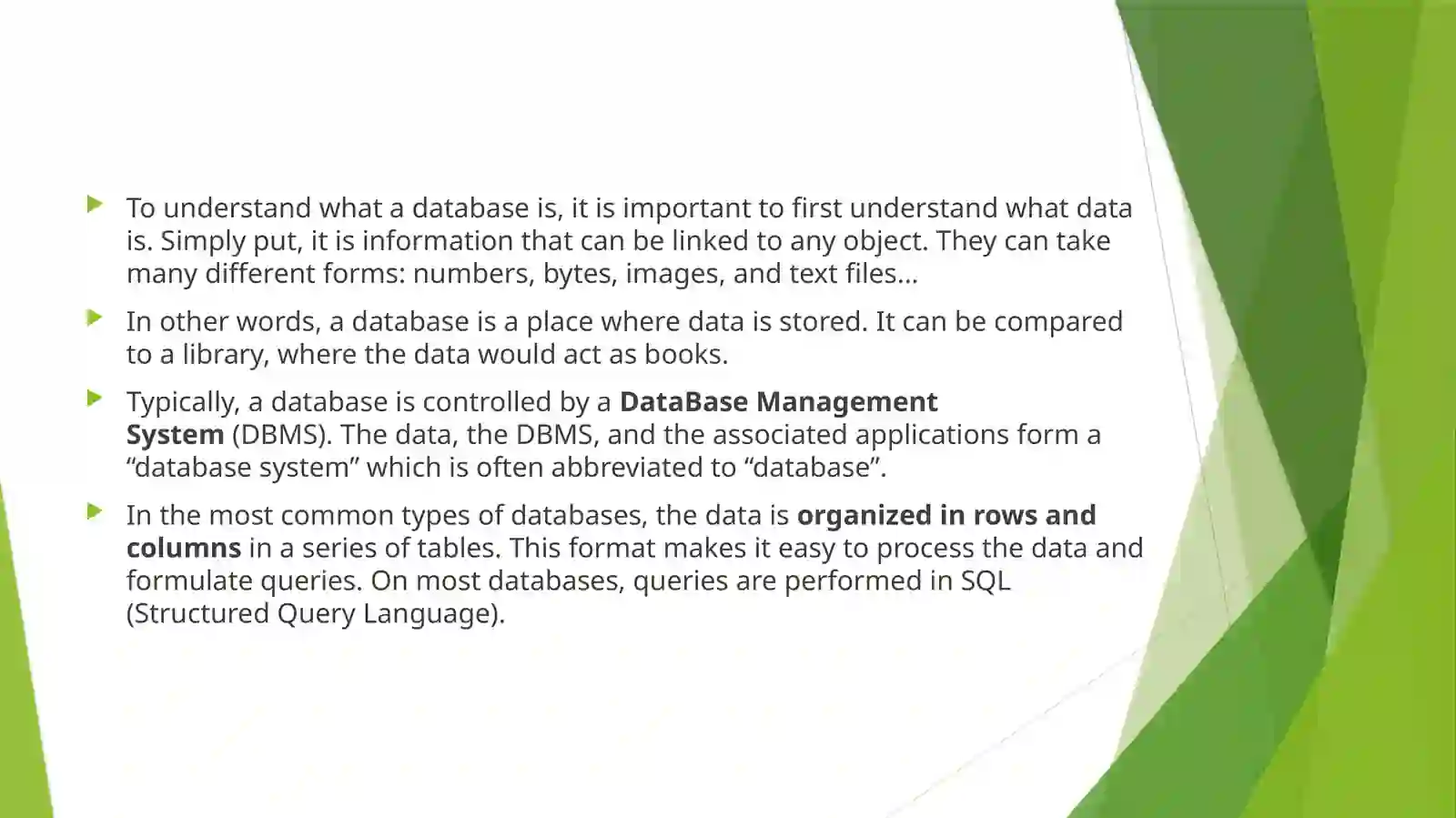 Parts of database 3