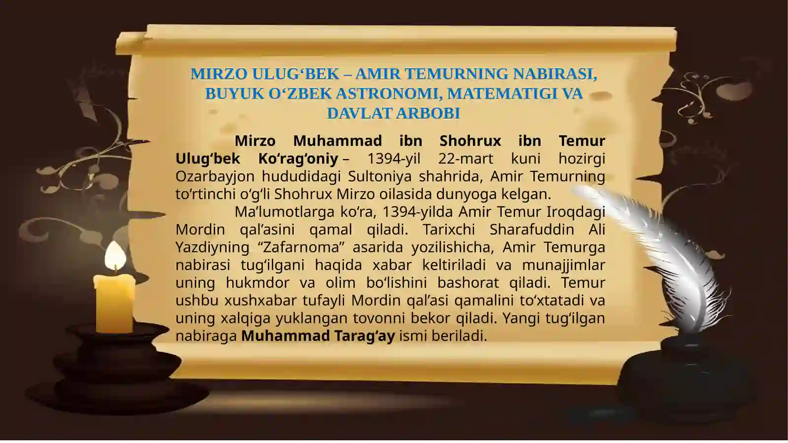 1.Mirzo Ulug`bek hayot yo`li 3