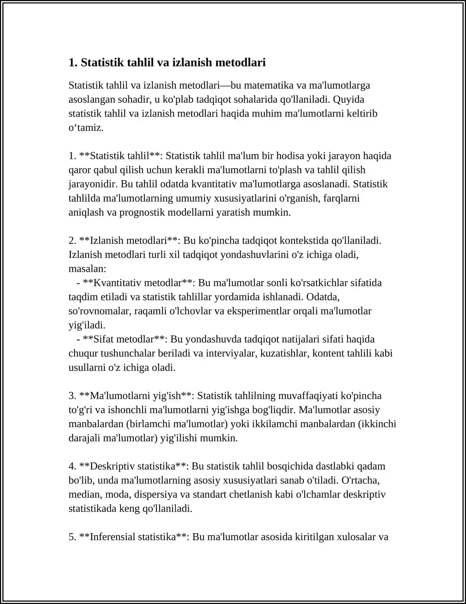 ZAMONAVIY ILMIY TADQIQOTLARDA STATISTIK USULLAR VA ULARNING AMALIY QOʻLLANISHI 3