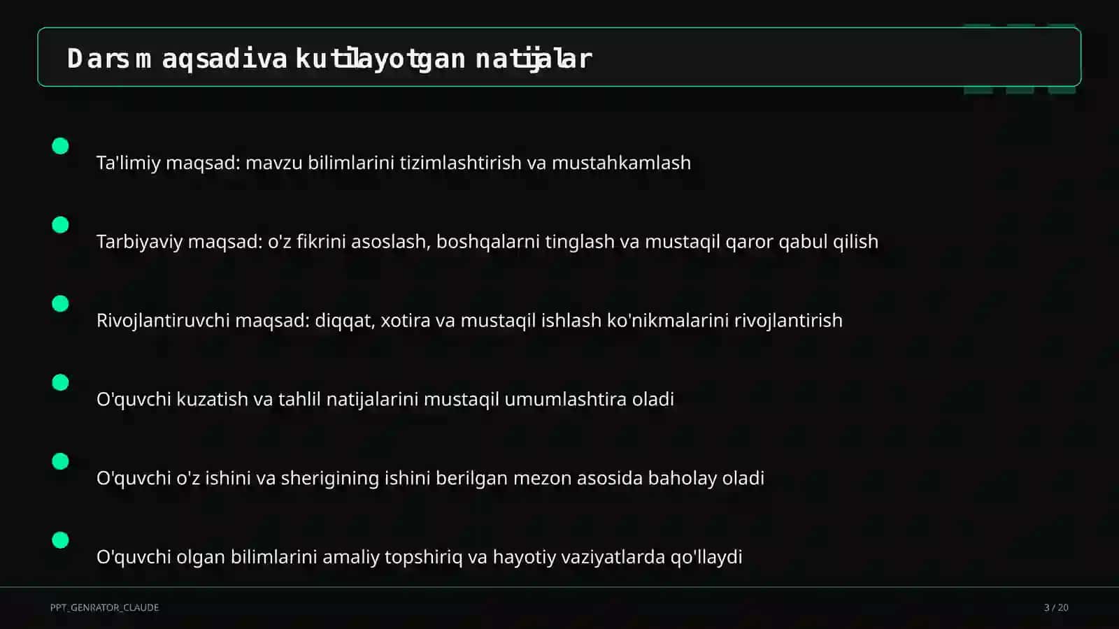 Dars rejasi 3