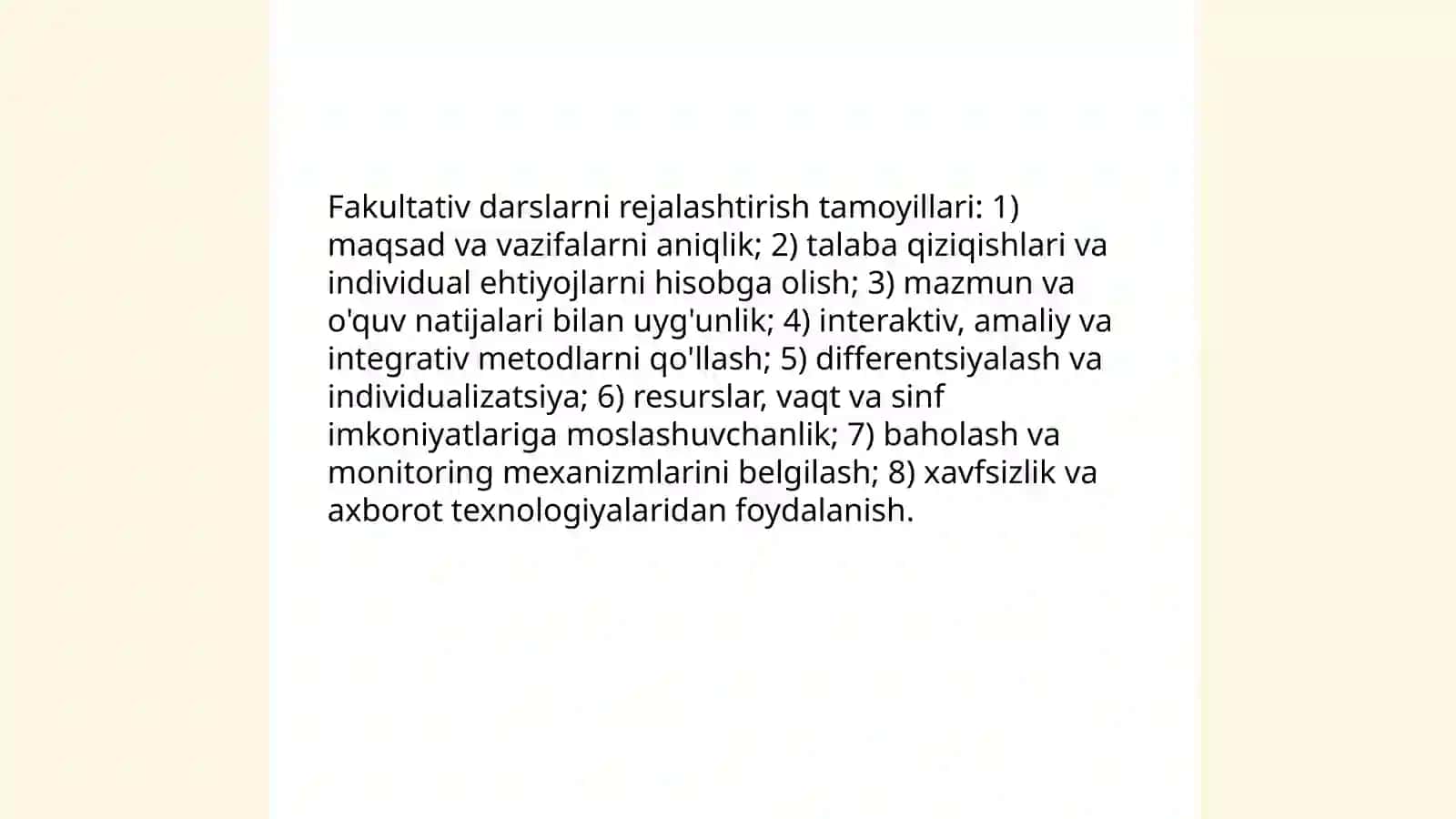 Fakultativ darslarni tashkil qilish 3